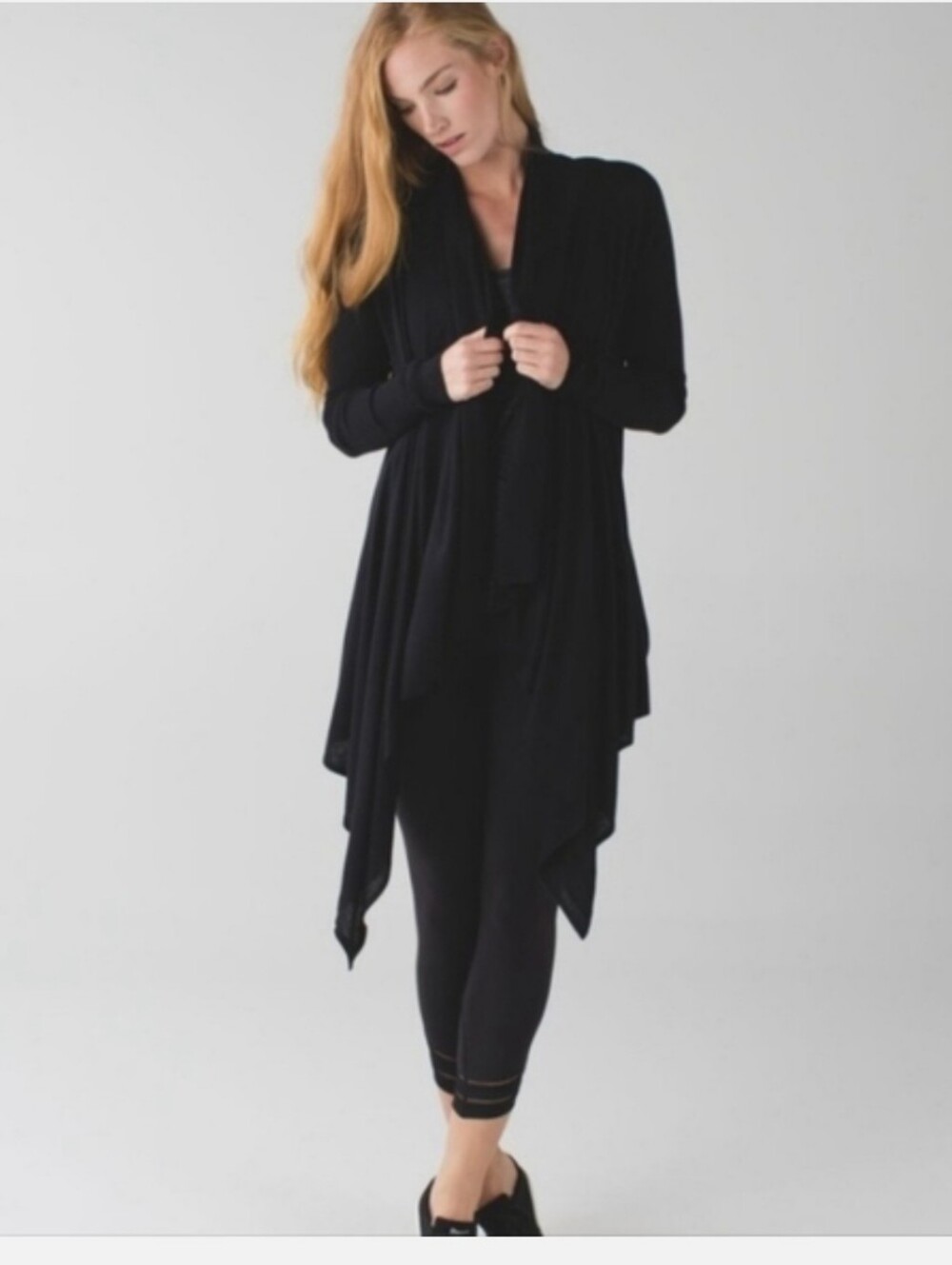 Lululemon Express Yourself Wrap Cardigan Sweater Bamboo Cashmere Knit Black